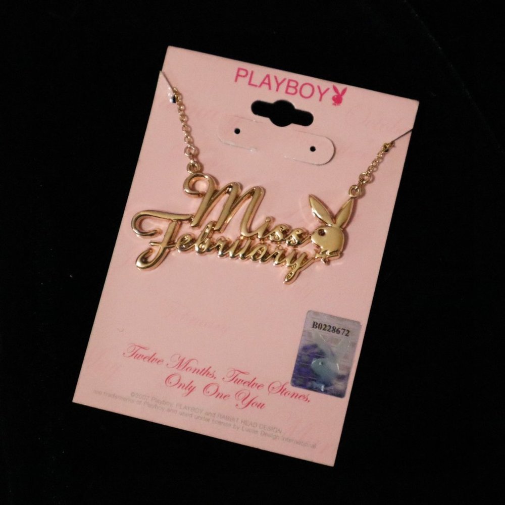 Playboy Necklace Miss February Bunny Pendant Gold Plated Birthstone NWT RARE y2k - Picture 12 of 15